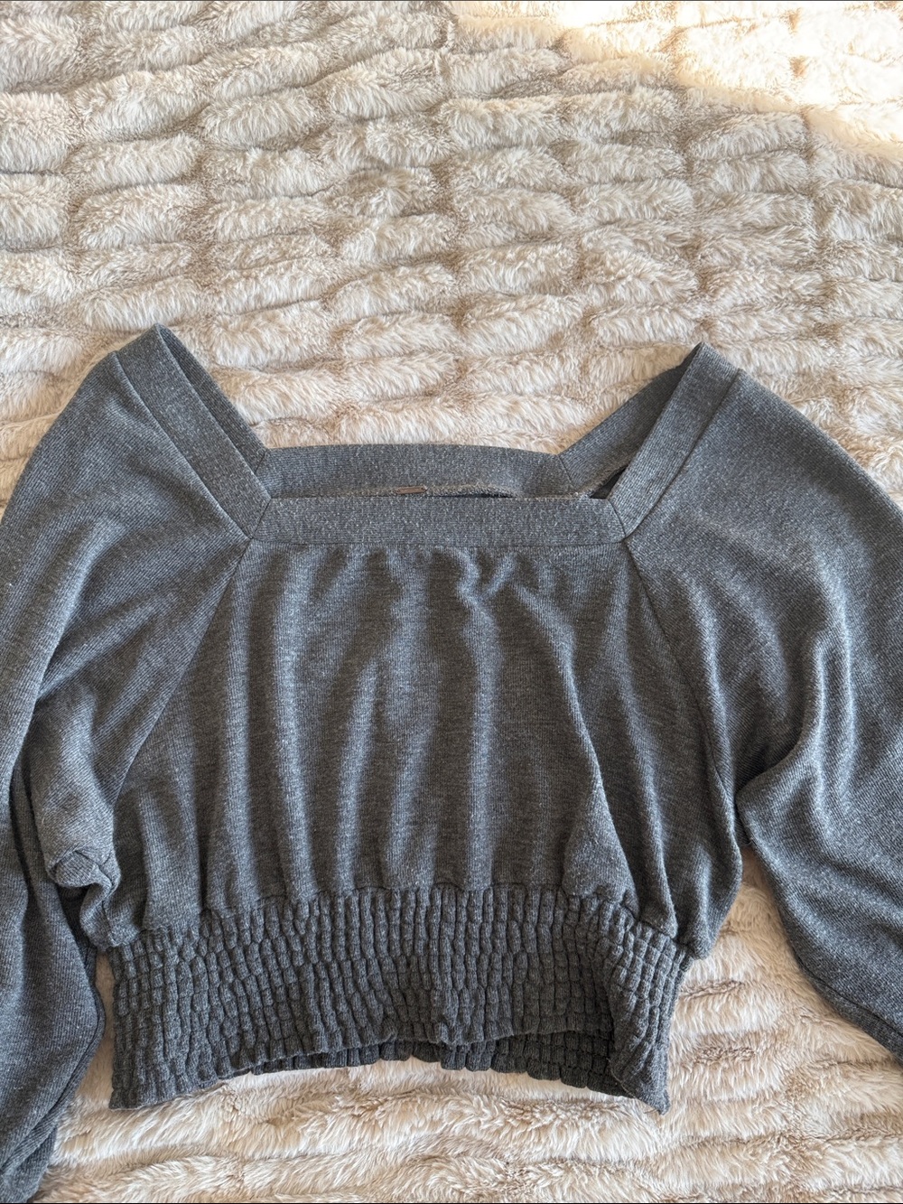 Free People Charcoal Gray Cropped Long Sleeve Top